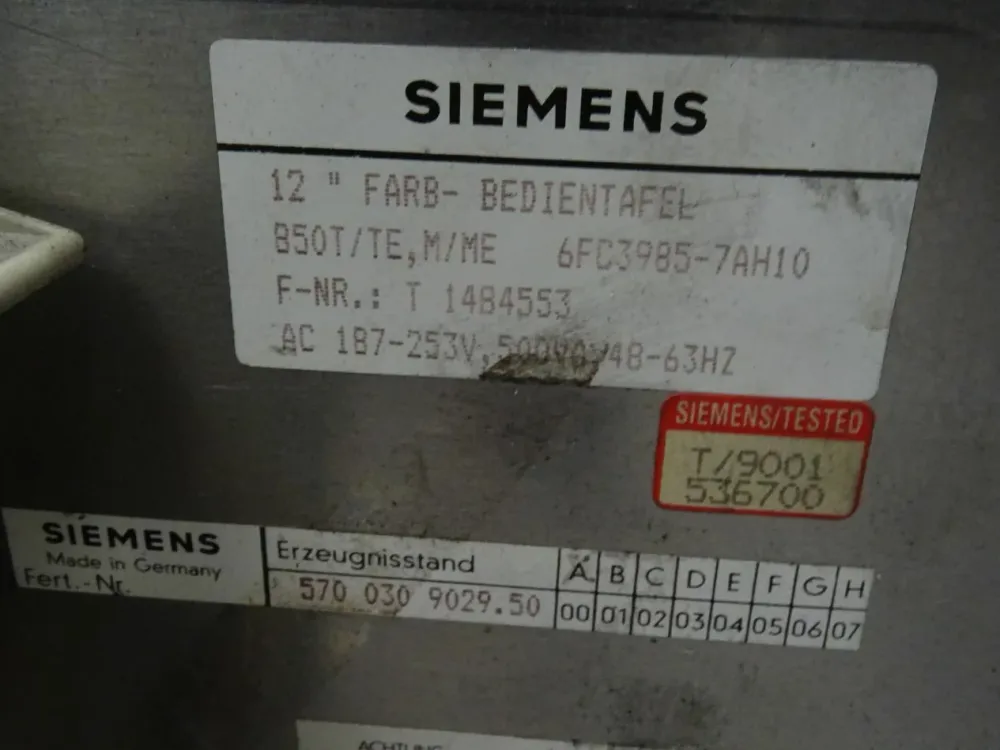 Siemens SINUMERIK 6FC3985-7AH10 12" Farb Bedientafel komplett