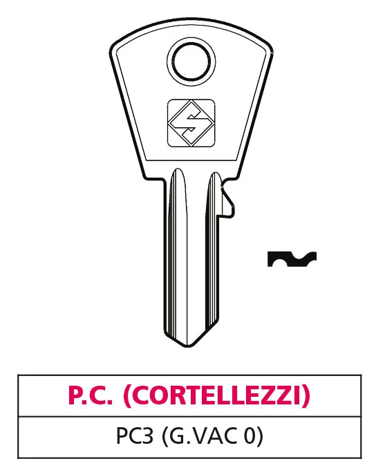 Silca Chiave Ottone Pc3 (G. Vac 0) P.C. (Cortellezzi) 20.00 Pz