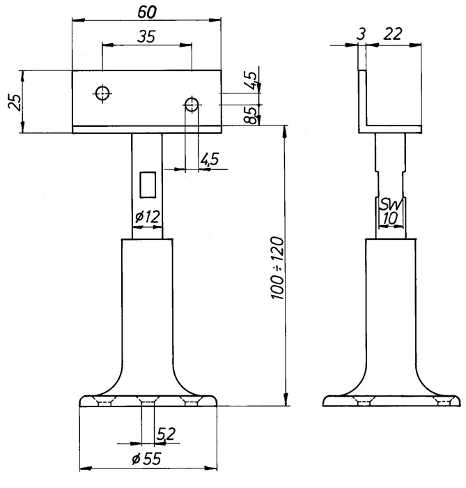 Supporto divisorio DENI ( 3000259235 ) larghezza 60 mm altezza 100 - 120 mm regolabile altezza