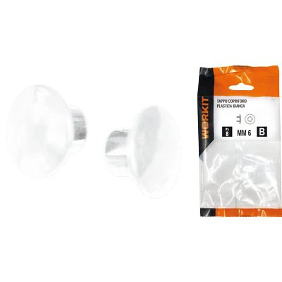 Tappo Copriforo Self Workit - Plastica Bianca Mm 8 Cf=Pz 30- 5 Confezioni
