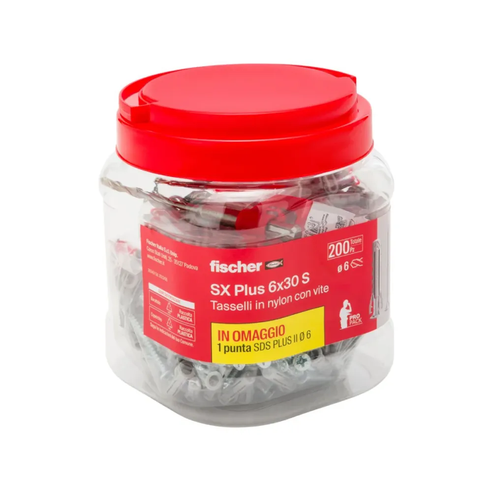 Tassello Nylon Con Vite Truciolare Testa Svasata Piana E Punta Sds Modello Sx Plus Per Fissaggio - Ø8X40S + Punta Sds - Co...