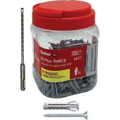 Tassello Nylon Sx 8S Plus Vite Tsp Propack Fischer - Cf=Pz 120 + 1 Punta Sds Plus Mm 8- 1 Confezioni