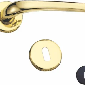 THEMA - MANIGLIA CON BOCCHETTA TONDA SERIE MIRA FINITURA ORO LUCIDO FORO PATENT