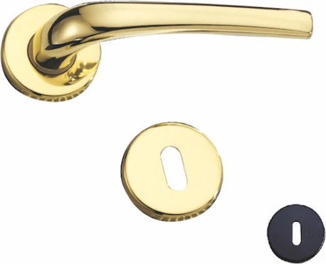 THEMA - MANIGLIA CON BOCCHETTA TONDA SERIE MIRA FINITURA ORO LUCIDO FORO PATENT