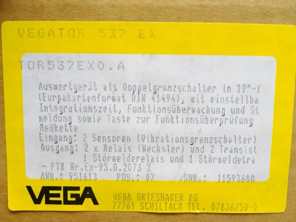 Vega VEGATOR 537 Ex TOR537Ex0. Auswertgerät / Neu OVP