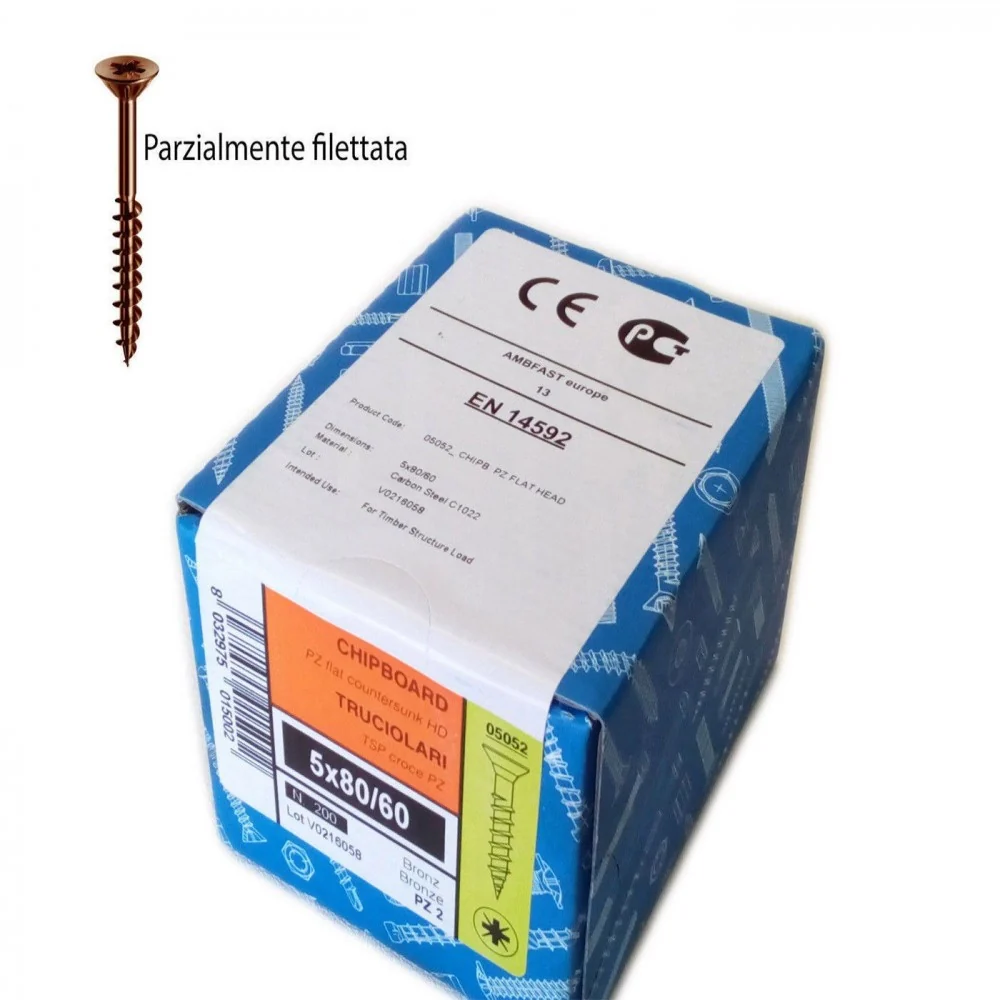 Vite 4,5x80/60mm - 200pz TPS testa conica bronzata per legno truciolare parzialmente filettata
