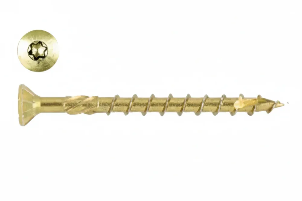 Viti Per Truciolare Testa Svasata Torx Acciaio Zincato Giallo- - Ø Mm.5X60 Filetto Mm.35 - Torx T25 - 200 Pezzi Ambrovit