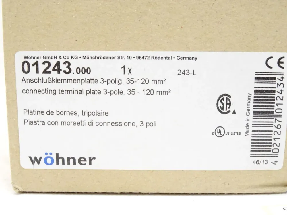 Wöhner 01243 / 01243.000 / Anschlußklemmenplatte 3-polig 35-120 mm2 / Neu OVP