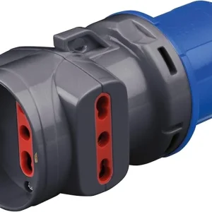 Rosi Adattatore da spina industriale 230V 2P+T 2 prese bipasso 10A/16A e 1 presa schuko/bipasso 10A/16A, IP20 1878