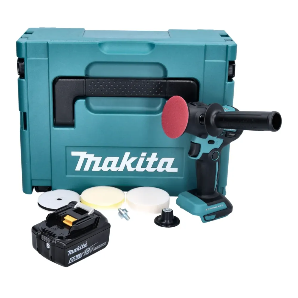 Makita DPV300G1J Lucidatrice batteria 18 V - 50 / 80 mm - Brushless + 1x batteria 6,0 Ah + scatola Makpac - senza caricaba...