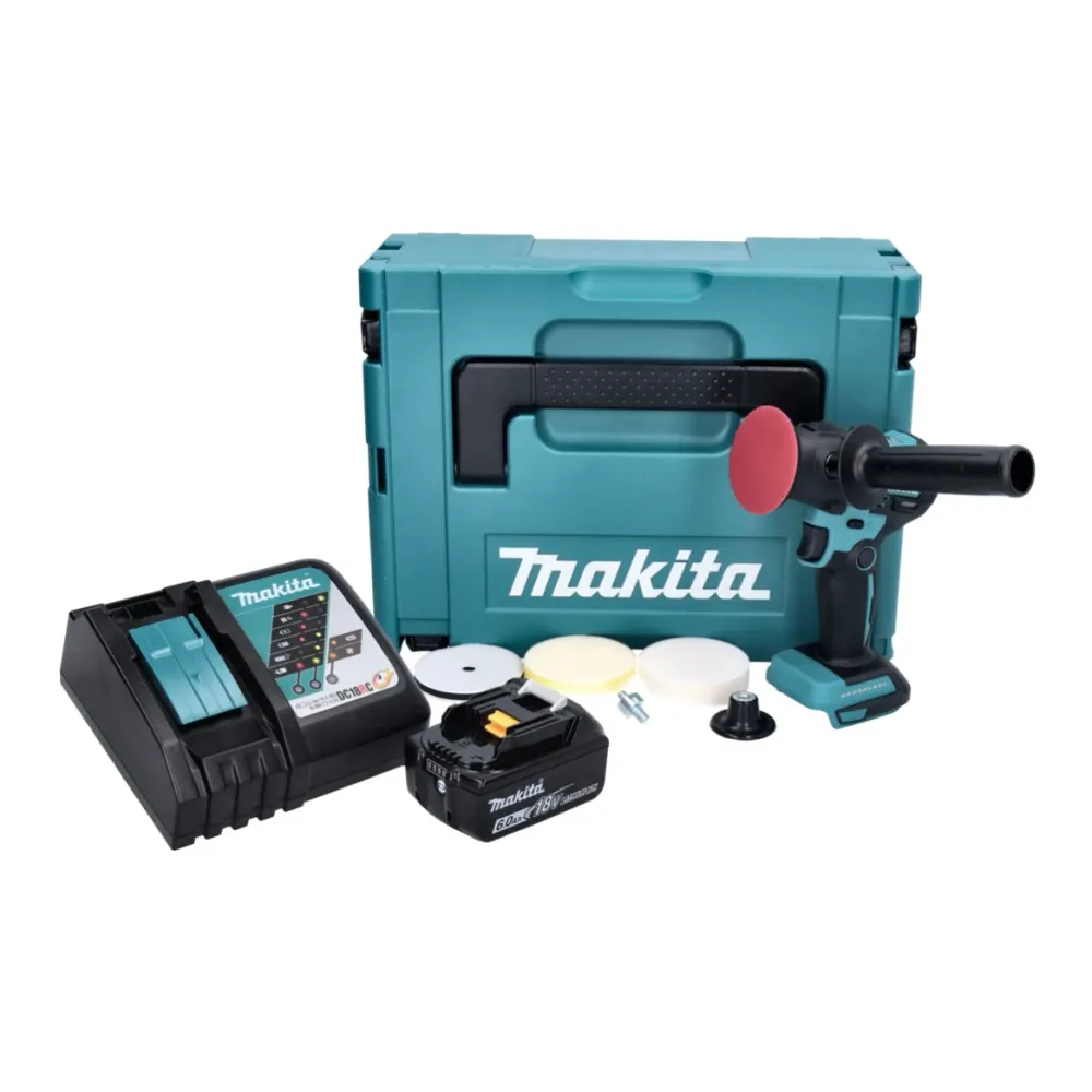 Makita DPV300RG1J Lucidatrice batteria 18 V - 50 / 80 mm - Senza spazzole + 1x Batteria 6,0 Ah + Caricabatterie + Valigett...