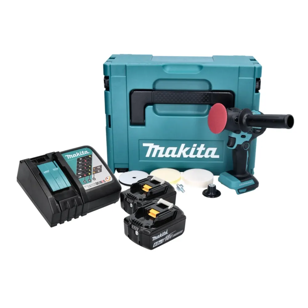Makita DPV300RGJ Lucidatrice batteria 18 V - 50 / 80 mm - Brushless + 2x Batterie 6,0 Ah + Caricabatterie + Valigetta Makpac