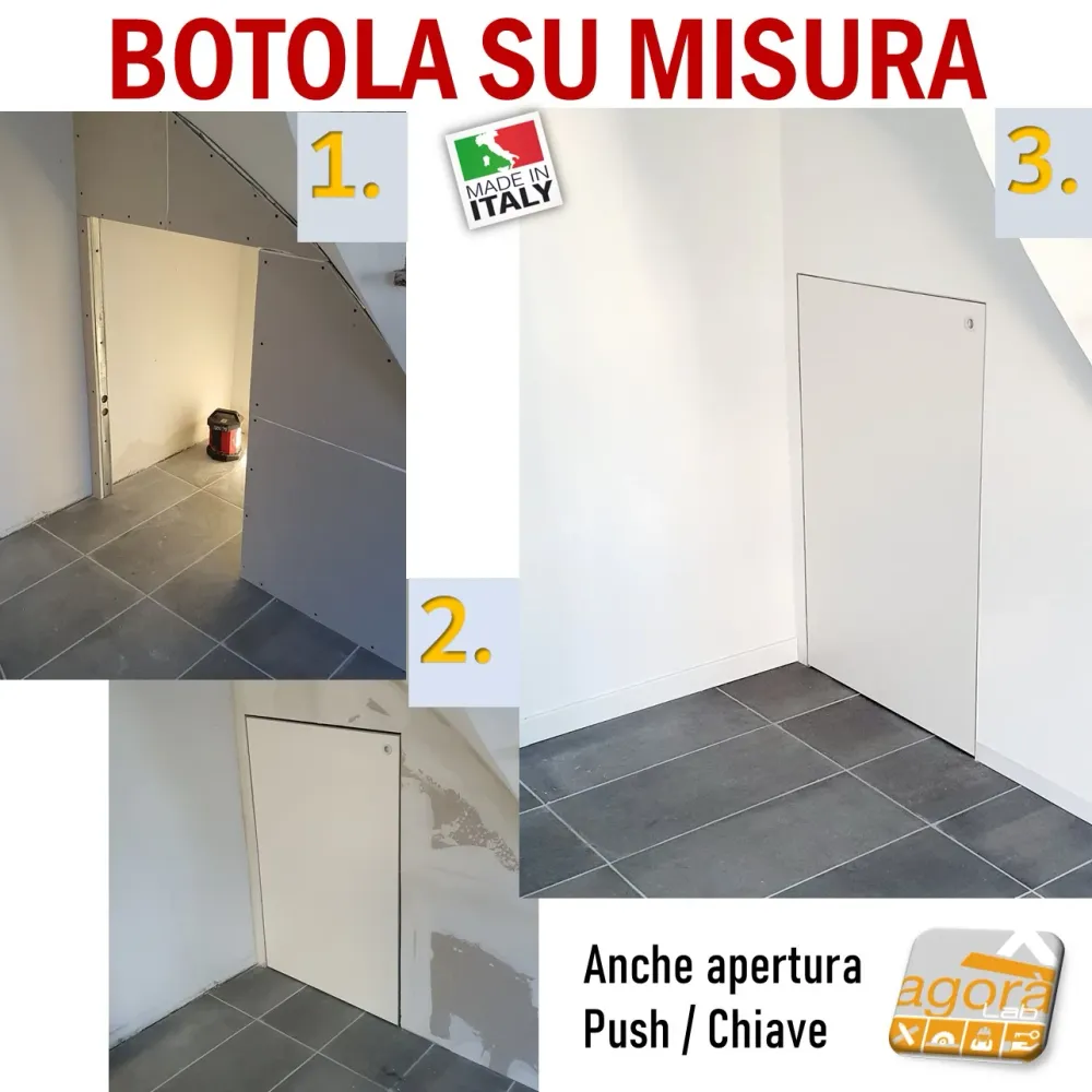 BOTOLA SU MISURA CORNICE ALLUMINIO 1 ANTA PUSH SPORTELLO INVISIBILE RASOMURO RASOPARETE 40x50H