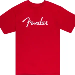 Biscotto Filettato Acciaio Fender Spaghetti Logo T-Shirt, Dakota Red, taglia XL