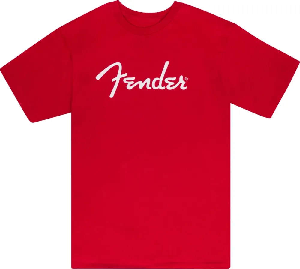 Biscotto Filettato Acciaio Fender Spaghetti Logo T-Shirt, Dakota Red, taglia XL