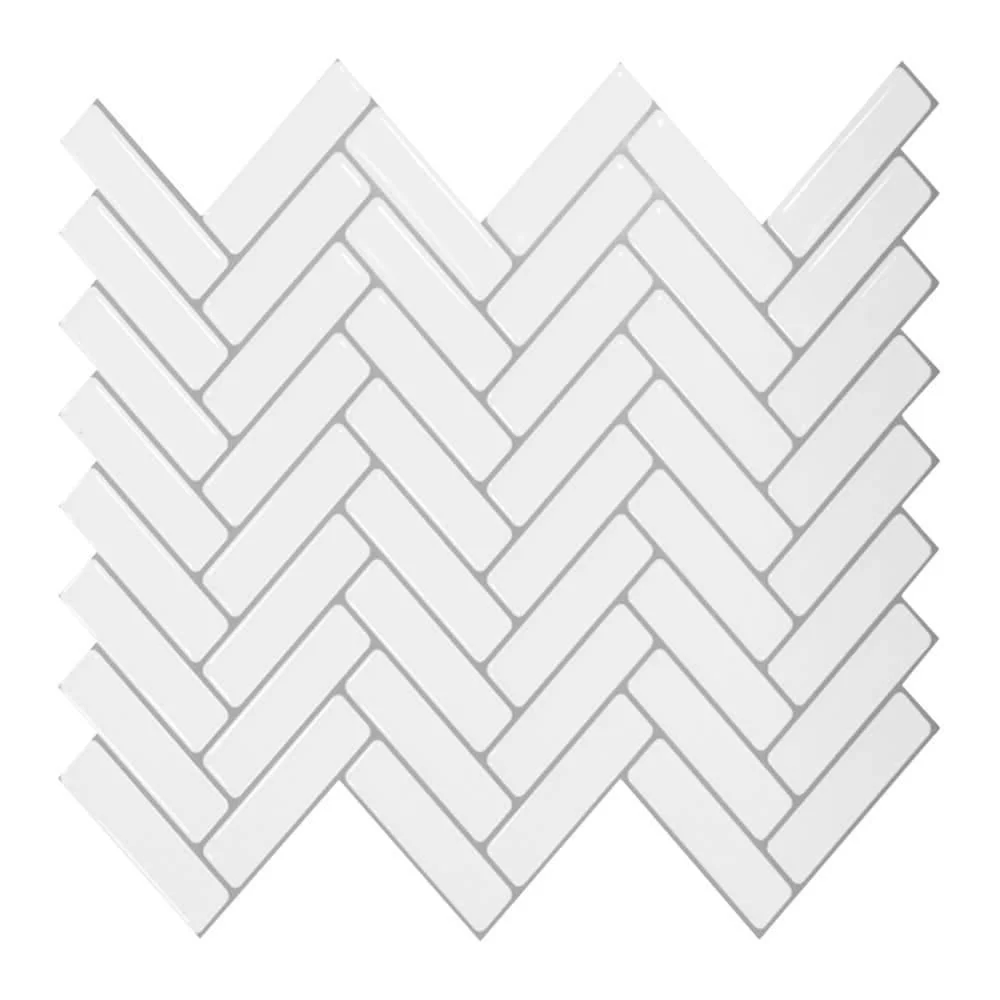 Biscotto Filettato Acciaio White Herringbone Backsplash Peel and Stick Tile - Thicker Design