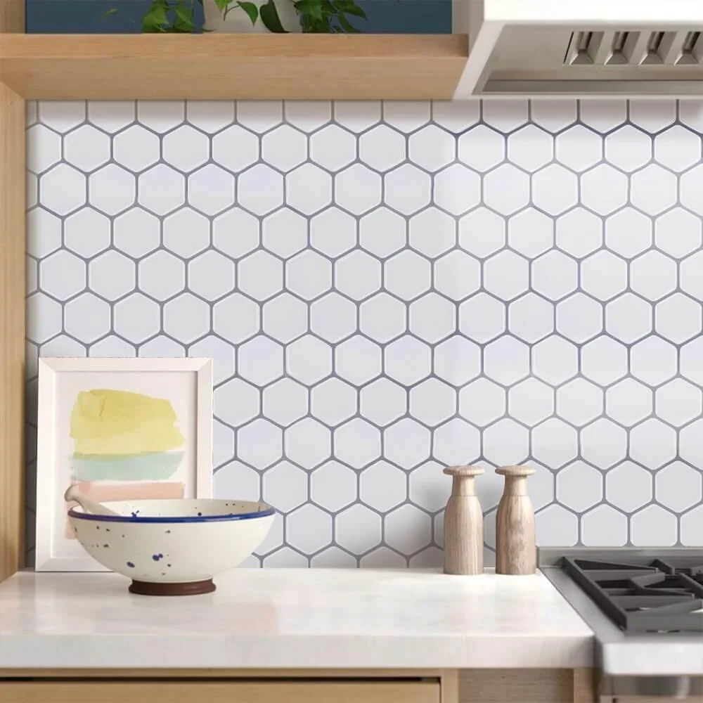 Biscotto per Profilati White Hexagon Backsplash Peel and Stick Tile - Thicker Design