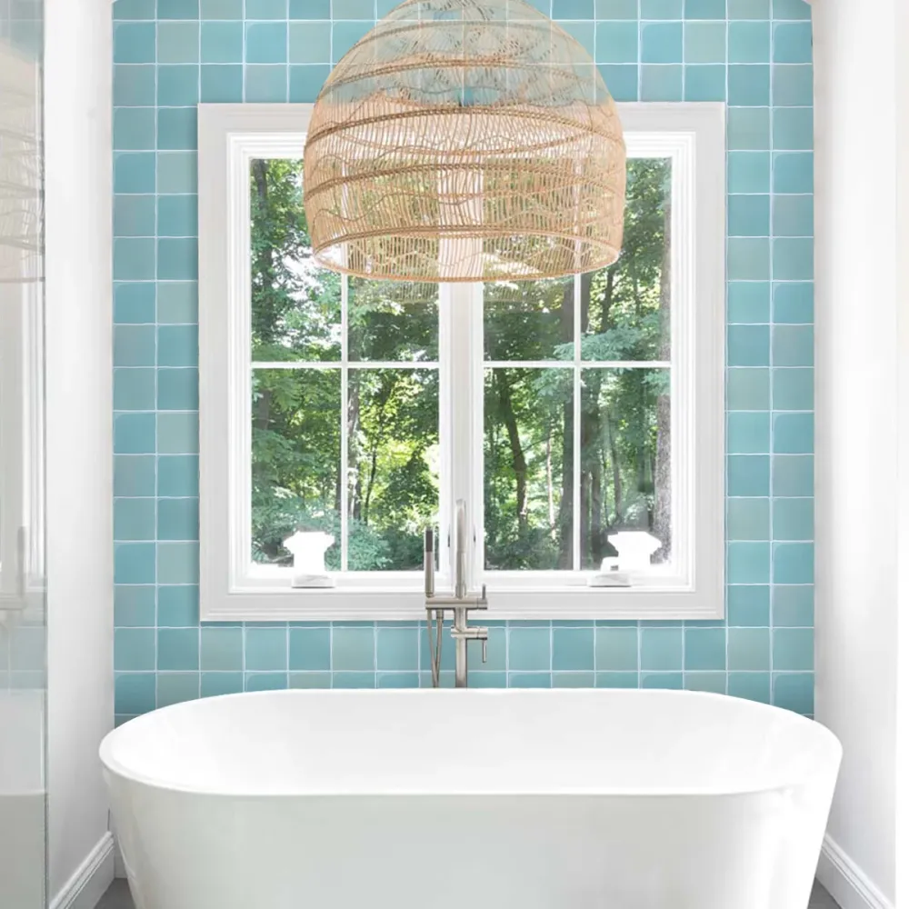 Blue Green ceramica Square Peel and Stick Backsplash Tile - Thicker Design