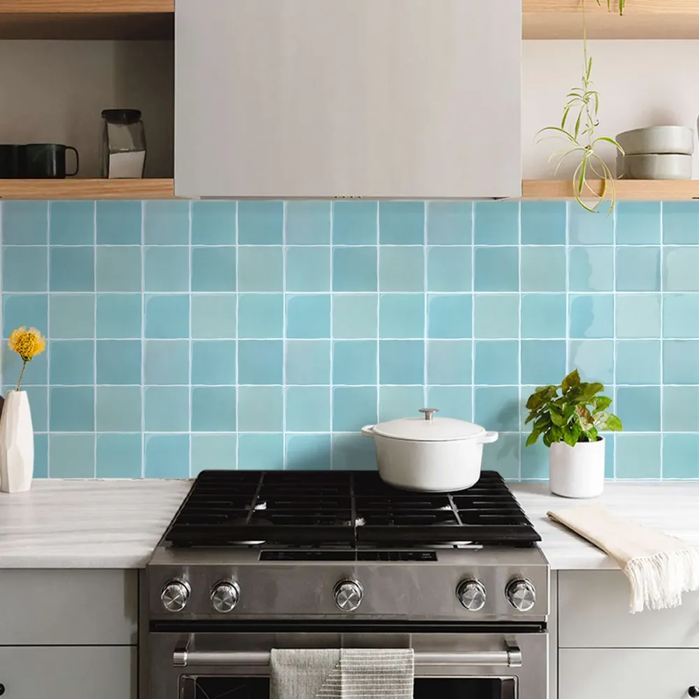 Blue Green ceramica Square Peel and Stick Backsplash Tile - Thicker Design