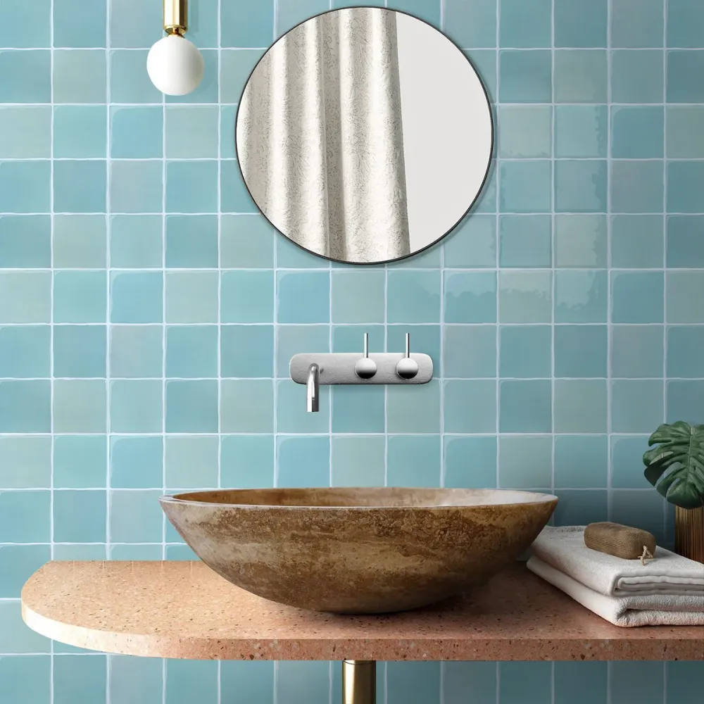 Blue Green ceramica Square Peel and Stick Backsplash Tile - Thicker Design