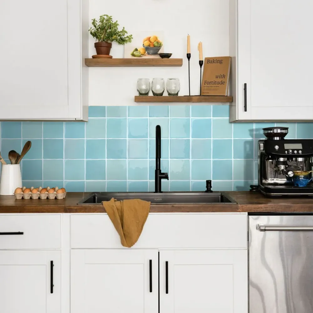 Blue Green ceramica Square Peel and Stick Backsplash Tile - Thicker Design