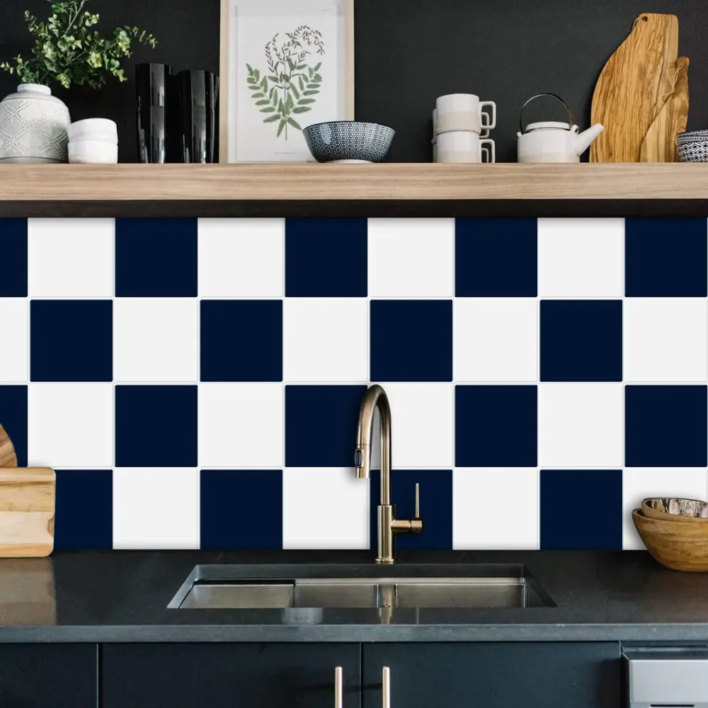 Blue And White Square Peel And Stick Backsplash Tile- Thicker Design | Resistenza IP68
