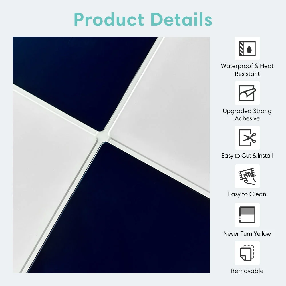 Blue And White Square Peel And Stick Backsplash Tile- Thicker Design | Resistenza IP68
