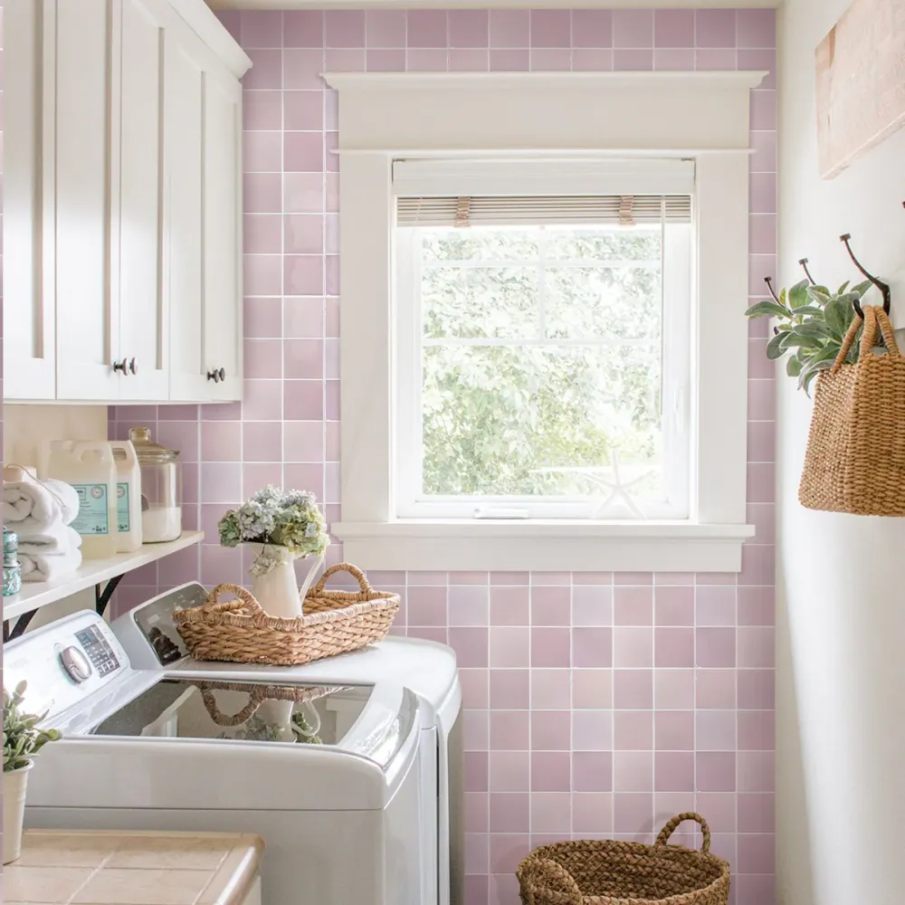 Blush Pink Ceramica Square Peel and Stick Backsplash Tile - Thicker Design