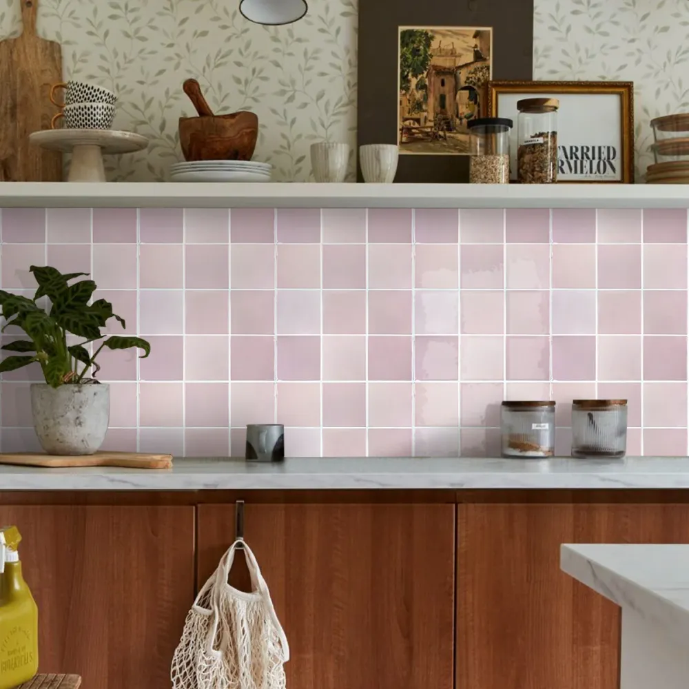 Blush Pink Ceramica Square Peel and Stick Backsplash Tile - Thicker Design