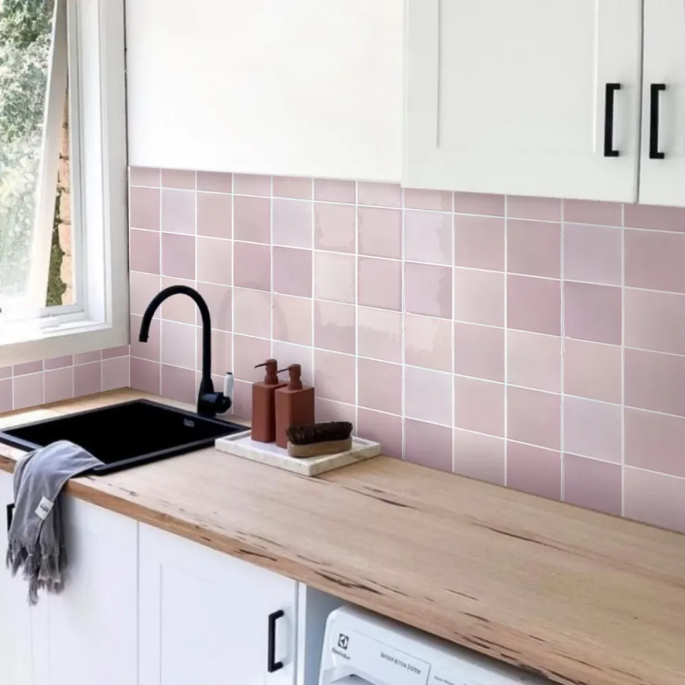 Blush Pink Ceramica Square Peel and Stick Backsplash Tile - Thicker Design
