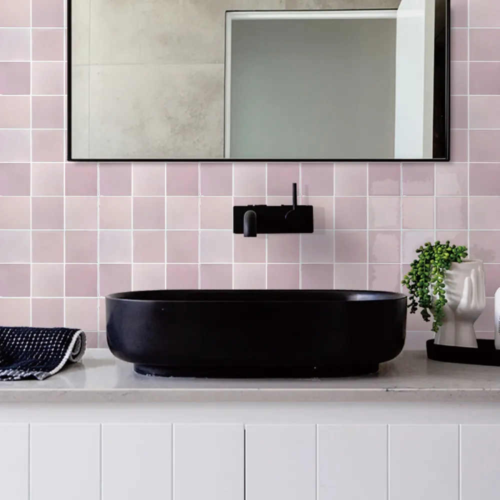 Blush Pink Ceramica Square Peel and Stick Backsplash Tile - Thicker Design