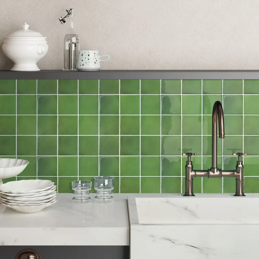 Green Ceramica Square Peel and Stick Backsplash Tile - Thicker Design