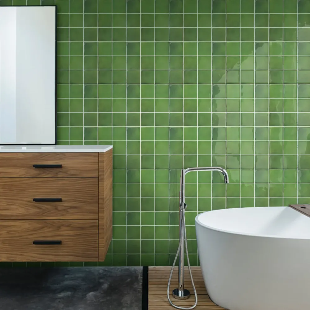 Green Ceramica Square Peel and Stick Backsplash Tile - Thicker Design