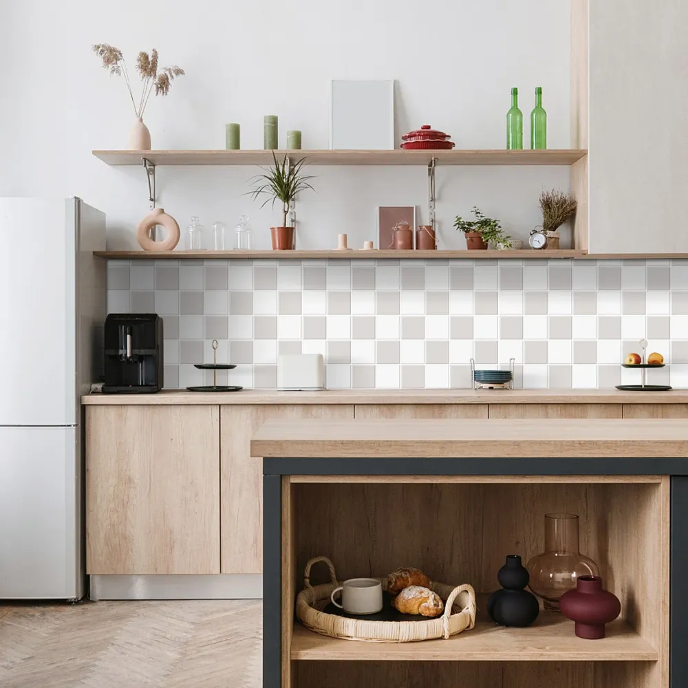 Grey and White Square Peel and Stick Backsplash Tile- Thicker Design Acciaio Zincato
