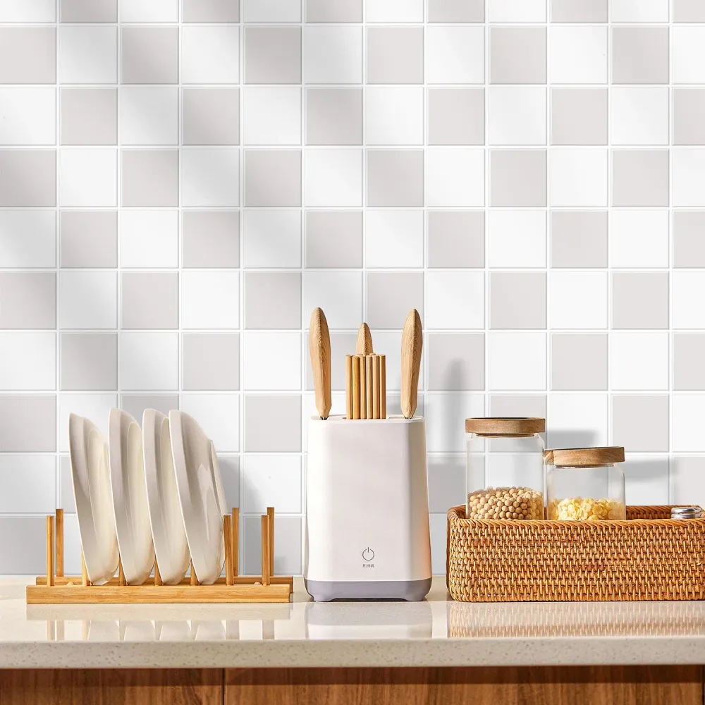 Grey and White Square Peel and Stick Backsplash Tile- Thicker Design Acciaio Zincato