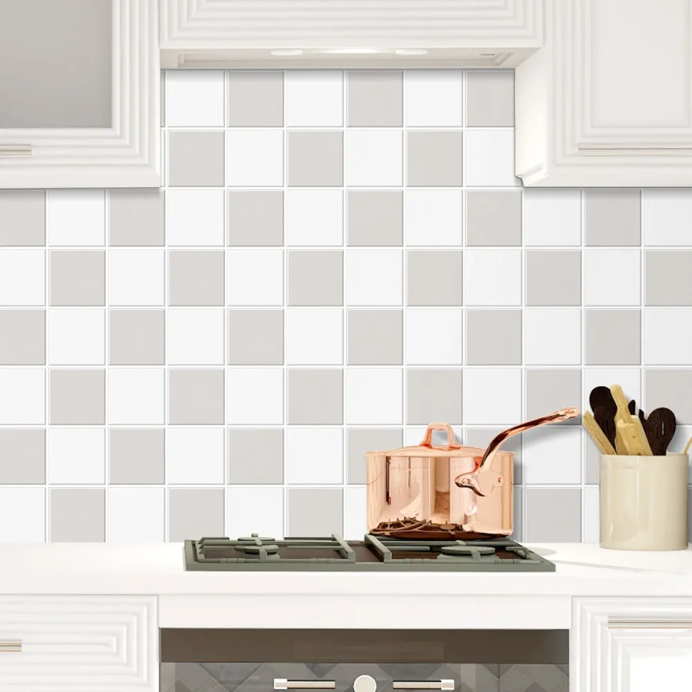 Grey and White Square Peel and Stick Backsplash Tile- Thicker Design Acciaio Zincato