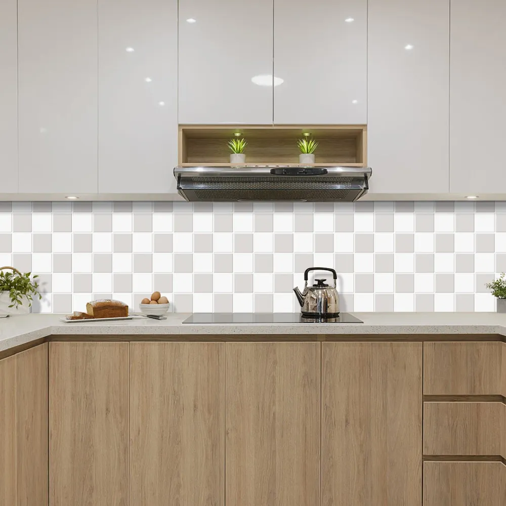 Grey and White Square Peel and Stick Backsplash Tile- Thicker Design Acciaio Zincato