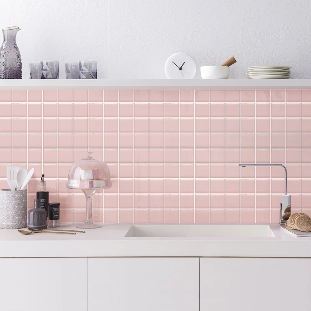 Pink Square Peel and Stick Backsplash Tile per Montaggio Scomparsa