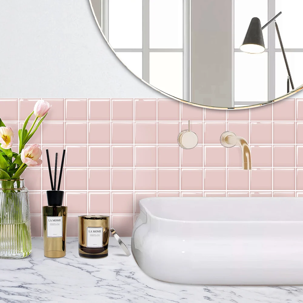 Pink Square Peel and Stick Backsplash Tile per Montaggio Scomparsa