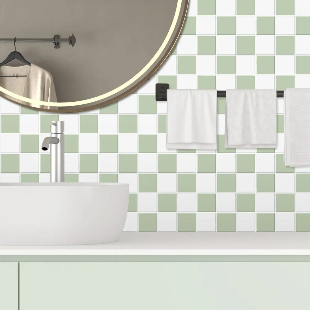 Professionale Antivibrante Green and White Square Peel and Stick Backsplash Tile- Thicker Design