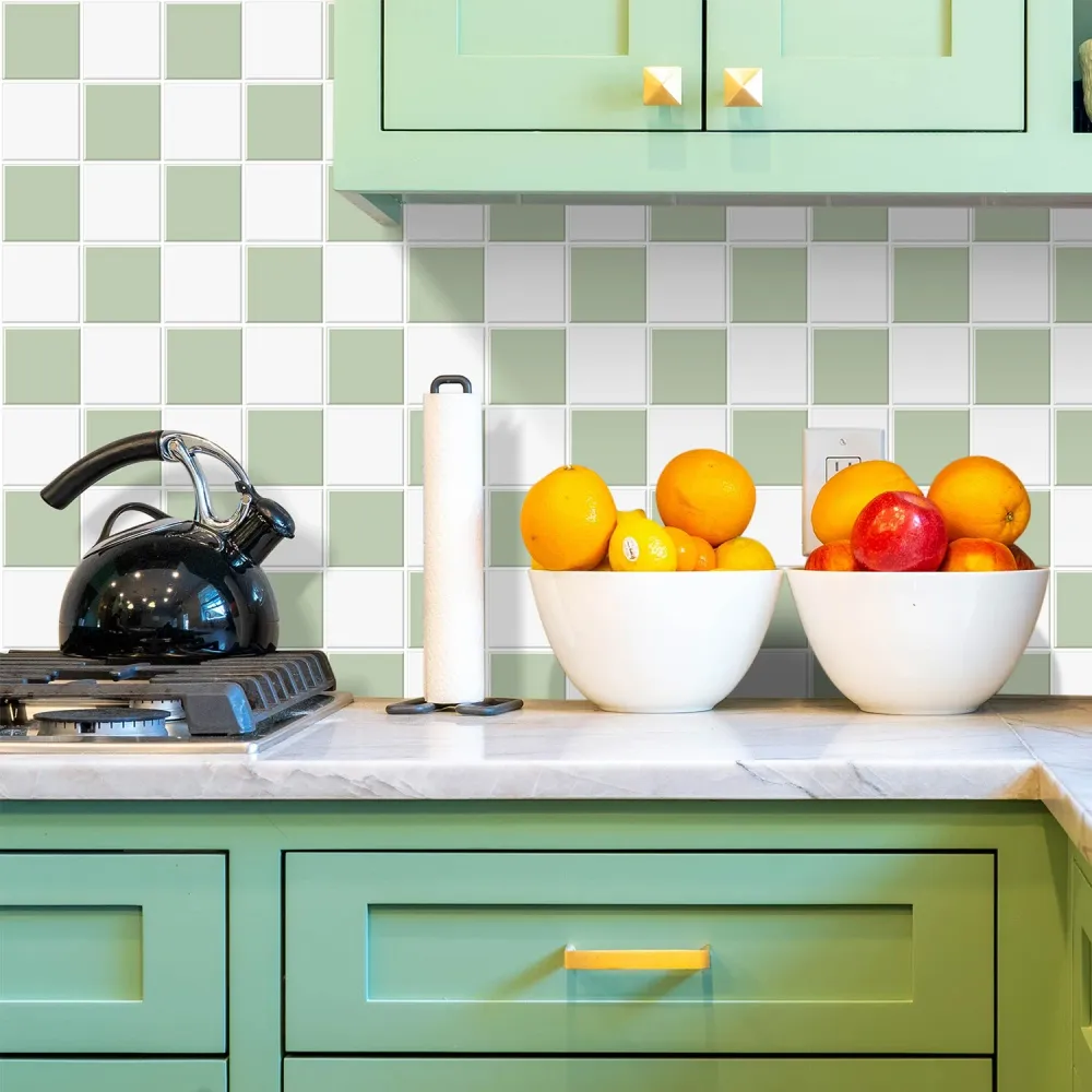 Professionale Antivibrante Green and White Square Peel and Stick Backsplash Tile- Thicker Design