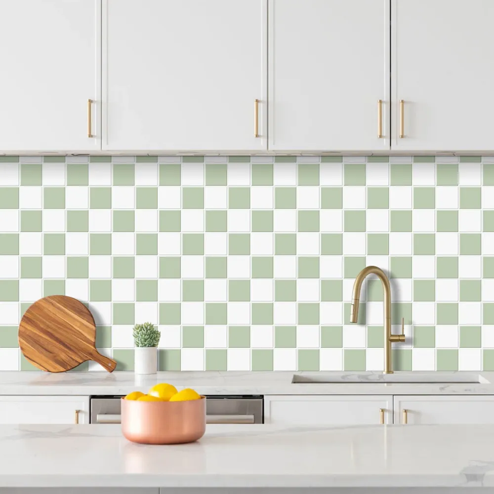 Professionale Antivibrante Green and White Square Peel and Stick Backsplash Tile- Thicker Design