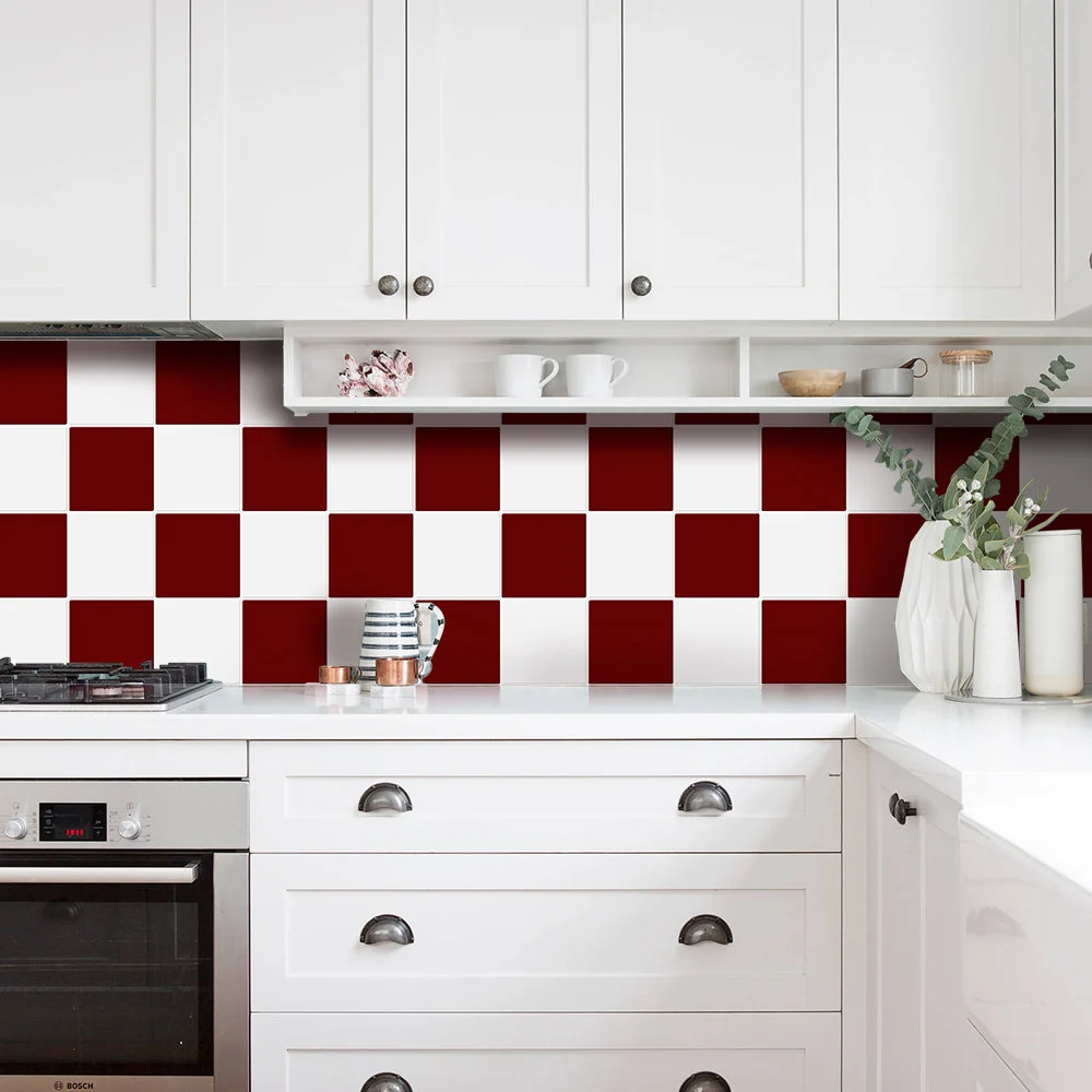 Red And White Square Peel And Stick Backsplash Tile- Thicker Design | Alta Resistenza |