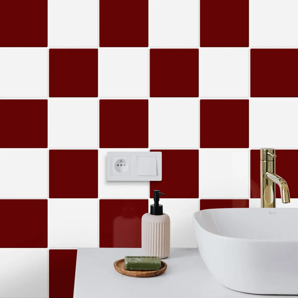 Red And White Square Peel And Stick Backsplash Tile- Thicker Design | Alta Resistenza |