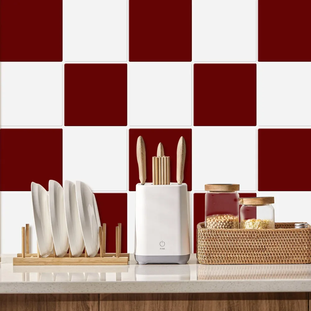 Red And White Square Peel And Stick Backsplash Tile- Thicker Design | Alta Resistenza |