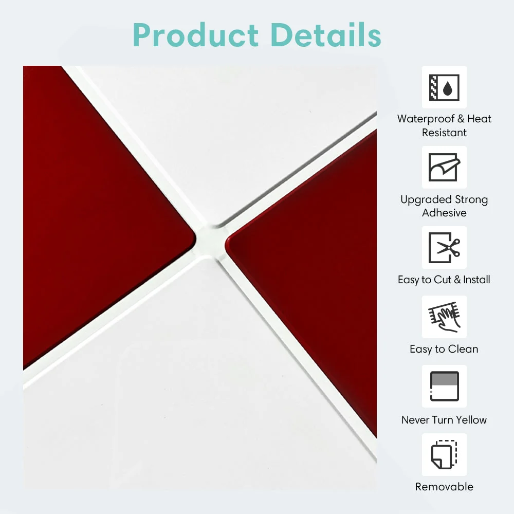 Red And White Square Peel And Stick Backsplash Tile- Thicker Design | Alta Resistenza |