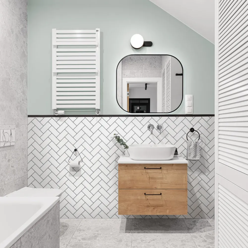 White Herringbone Peel and Stick Backsplash Tile - Thicker Design | Resistenza IP68