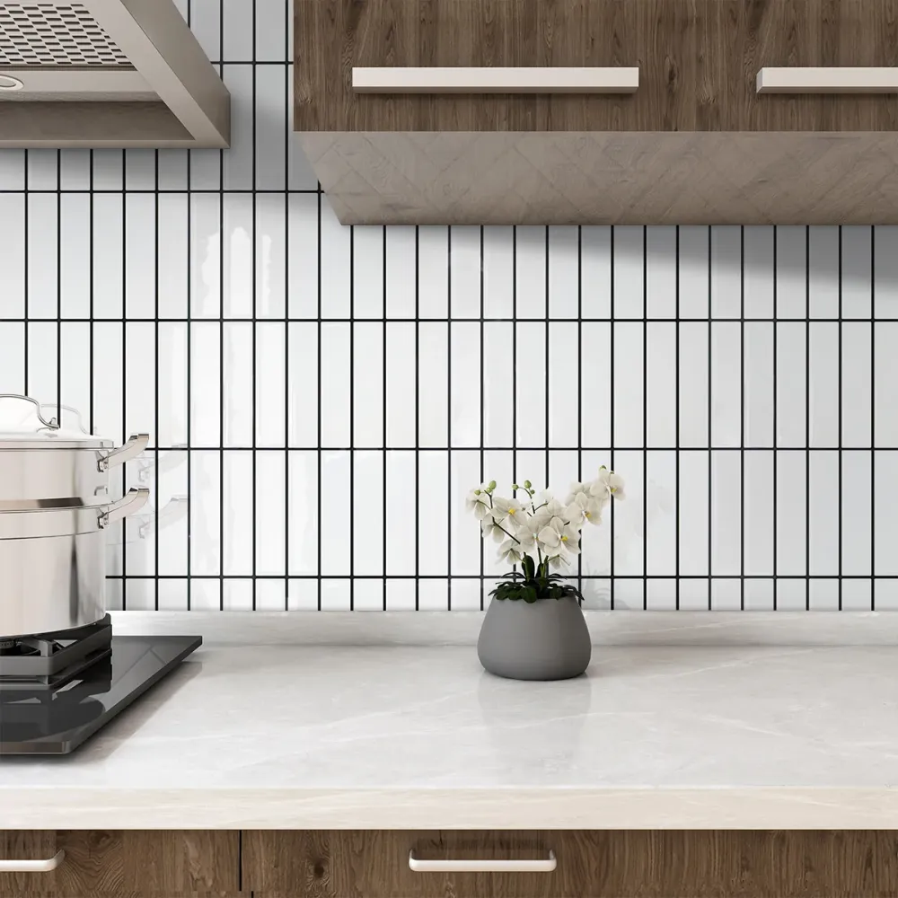 White and Nero puro Linear Peel and Stick Backsplash Tile