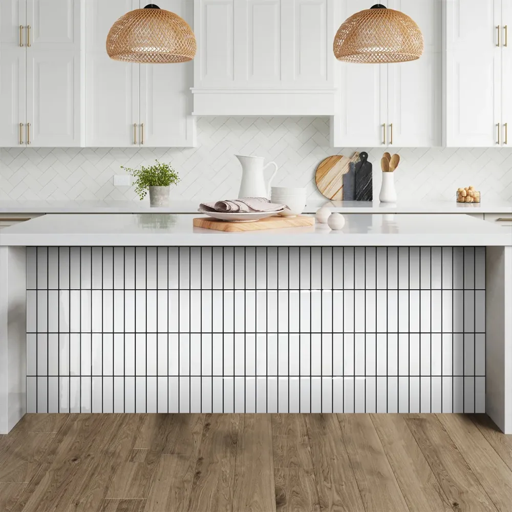 White and Nero puro Linear Peel and Stick Backsplash Tile
