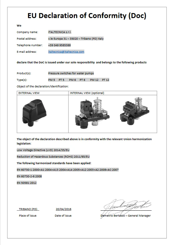 Druckschalter für Autoklav 1,5-5,0 BAR PM/5G ITALTECNICA Online now
